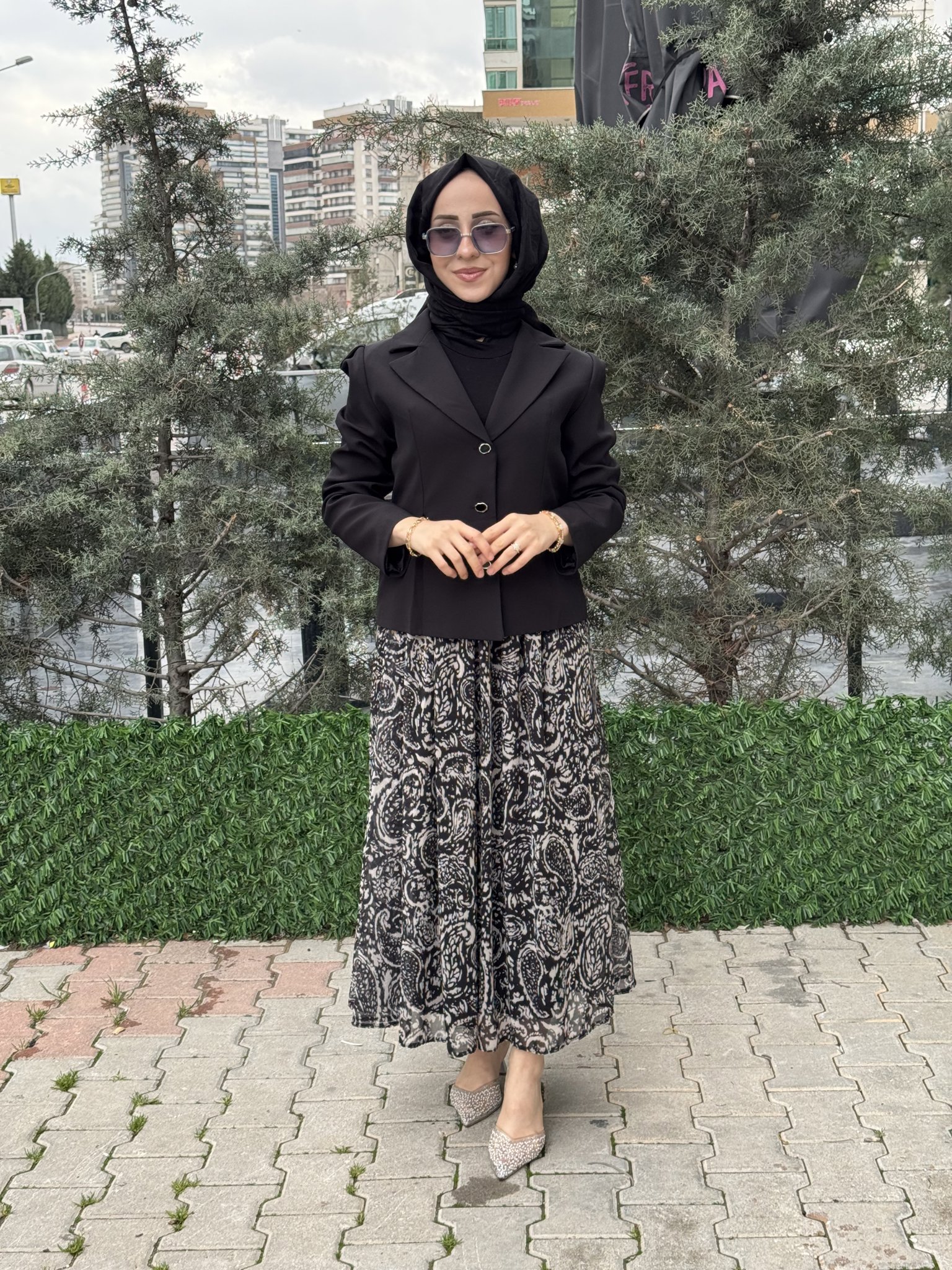 ETEĞİ ETNİK DESENLİ BLAZER CEKETLİ TAKIM resmi