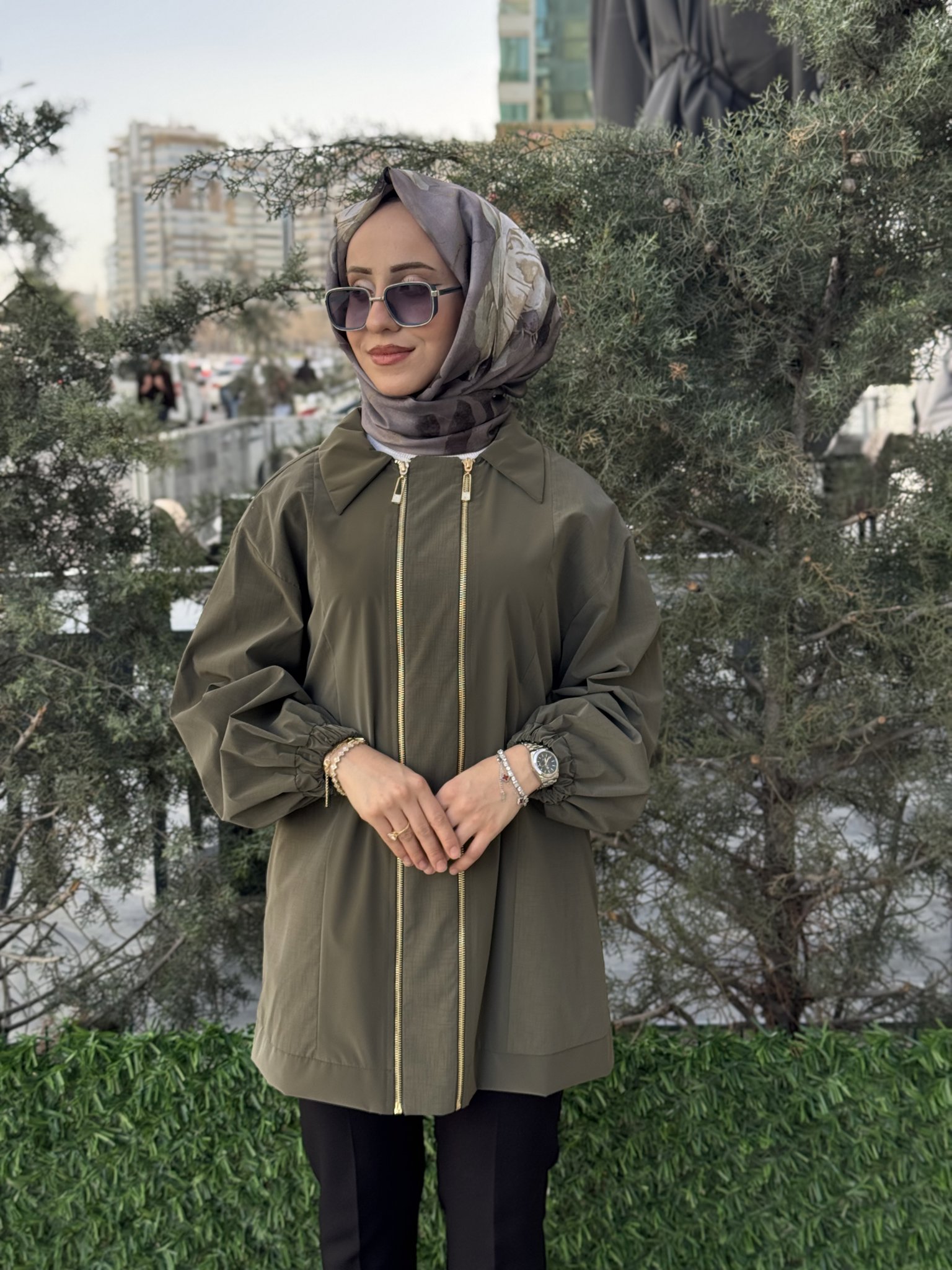 ÇİFT FERMUAR DETAY PARAŞÜT KUMAŞ CEKET resmi