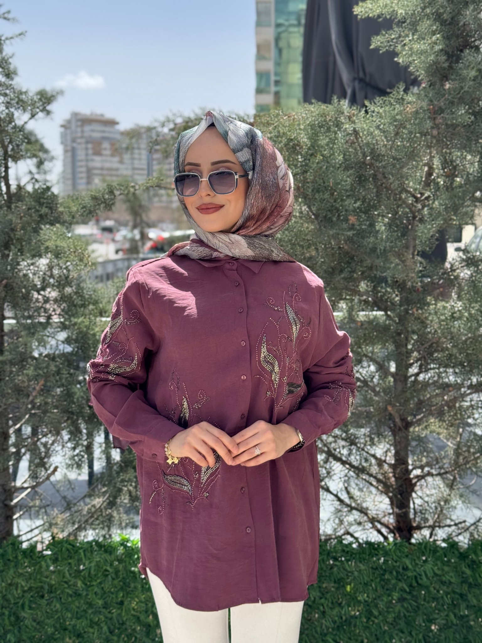 MODAL CUPRA İŞLEME DETAYLI GÖMLEK resmi